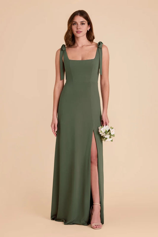 OKBBN's charming square neckline, detachable shoulder straps, fully lined front slit, floor mopping Prom Dresses