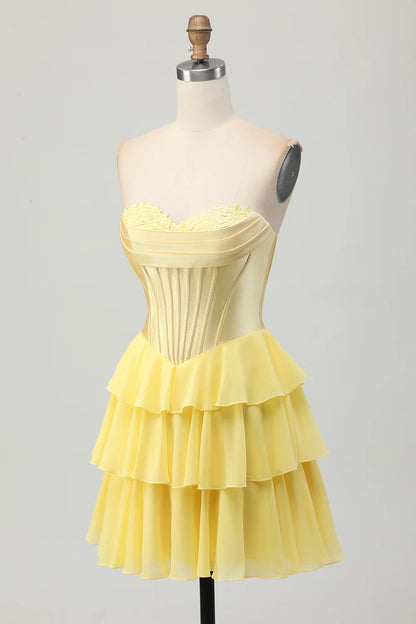 OKBBN's charming sweetheart tight corset layered short Homecoming Dresses