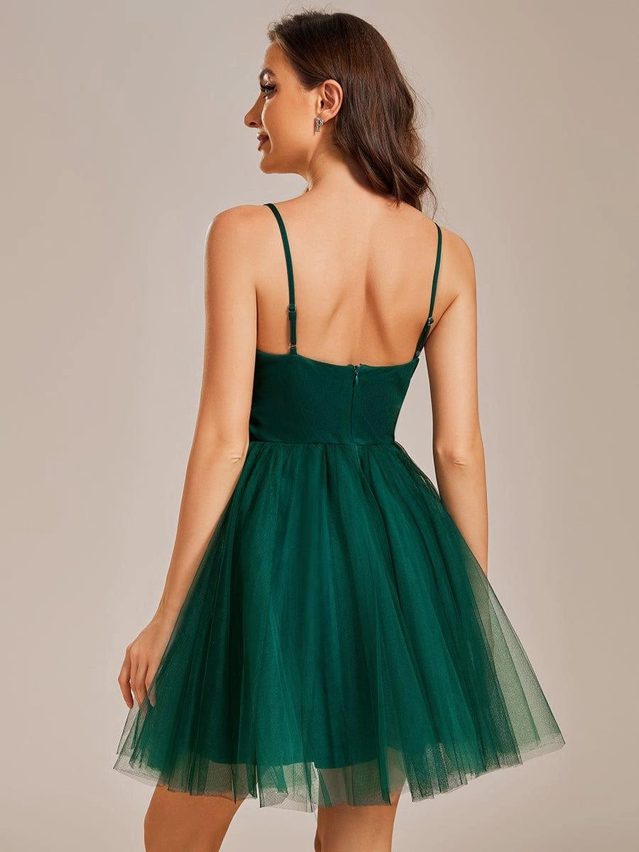 OKBBN's charming thin shoulder straps, thin gauze, short pleated sleeveless Homecoming Dresses