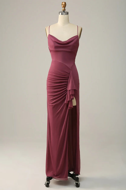 OKBBN's charming thin shoulder straps with hanging chiffon slits for Bridesmaid Dresses