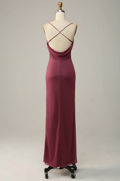 OKBBN's charming thin shoulder straps with hanging chiffon slits for Bridesmaid Dresses