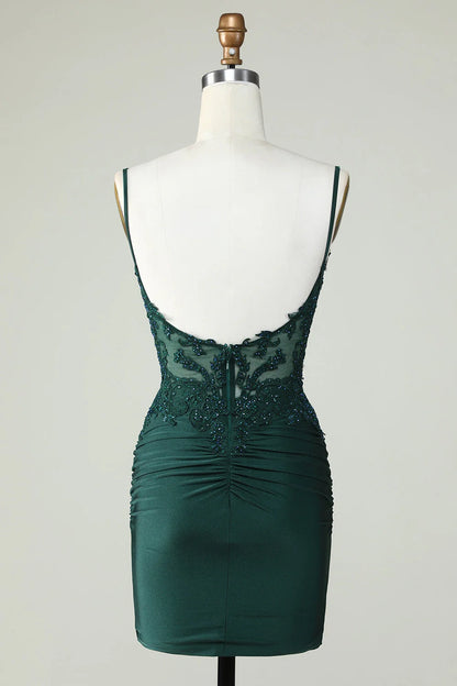 OKBBN's charming thin shoulder strap tight corset beaded Homecoming Dresses