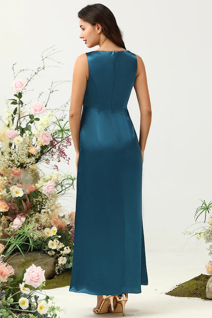 OKBBN's charming tight fitting deep V-neck shiny satin Bridesmaid Dresses