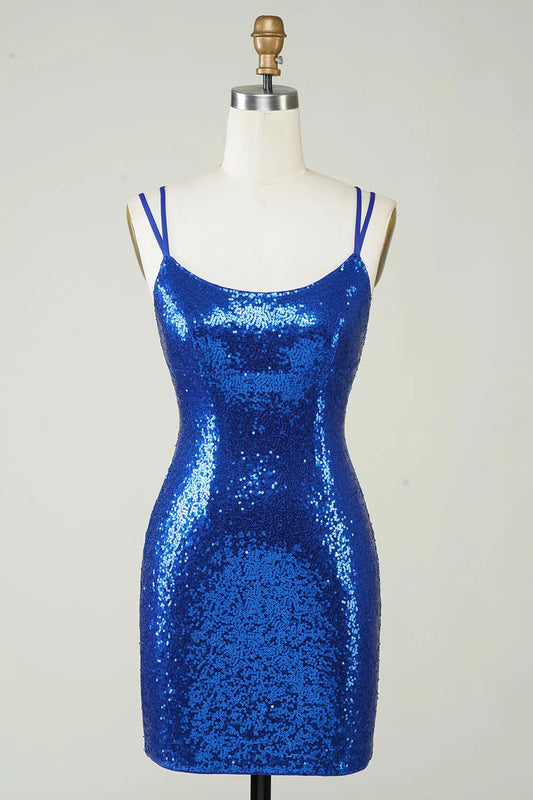 OKBBN's charming tight fitting thin shoulder strap sequins backless short Homecoming Dresses