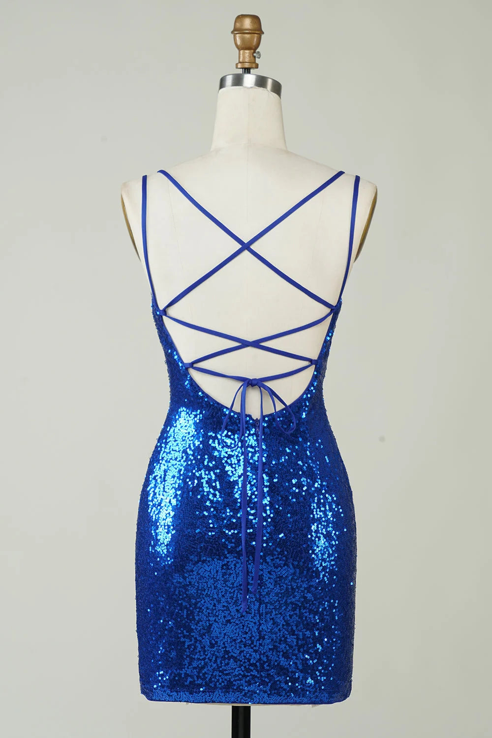 OKBBN's charming tight fitting thin shoulder strap sequins backless short Homecoming Dresses