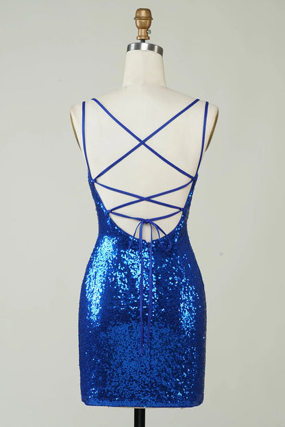 OKBBN's charming tight fitting thin shoulder strap sequins backless short Homecoming Dresses