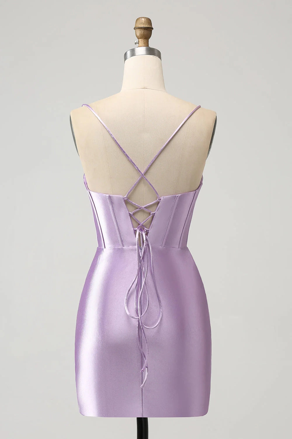 OKBBN's charming tight fitting thin shoulder strap waistband satin short Homecoming Dresses