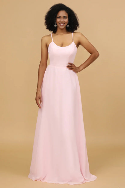 OKBBN's charming tight straight tube slim shoulder strap long chiffon Bridesmaid Dresses