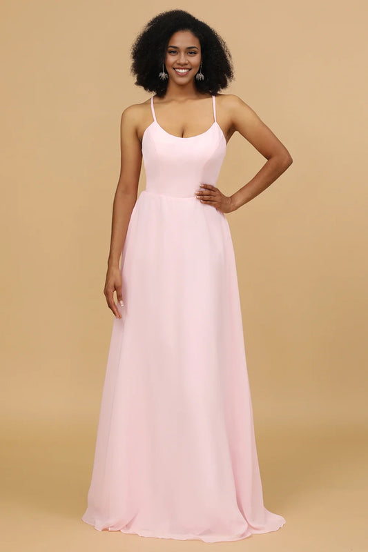 OKBBN's charming tight straight tube slim shoulder strap long chiffon Bridesmaid Dresses