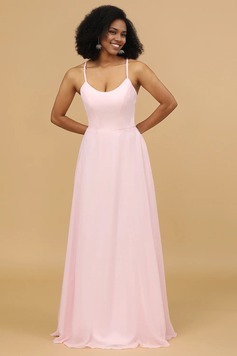 OKBBN's charming tight straight tube slim shoulder strap long chiffon Bridesmaid Dresses
