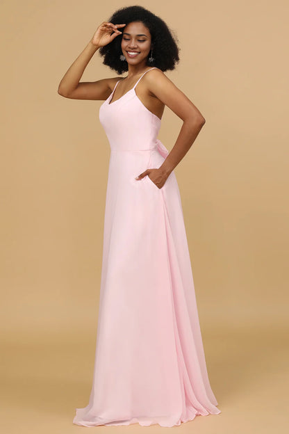 OKBBN's charming tight straight tube slim shoulder strap long chiffon Bridesmaid Dresses
