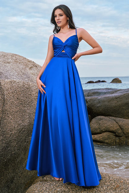 OKBBN's classic and fashionable A-line keyhole satin pleated long slit Bridesmaid Dresses