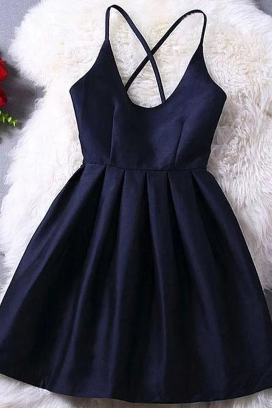 OKBBN's classic and timeless cross shoulder strap short style with cross shoulder strap details Homecoming Dresses