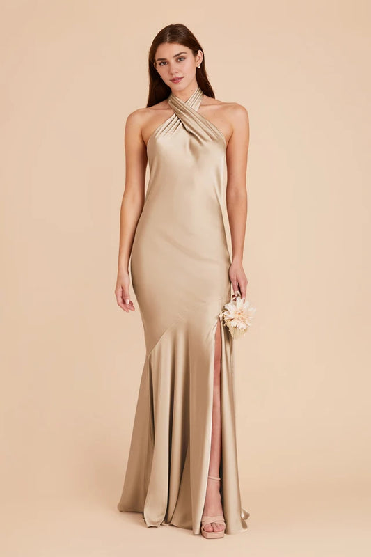 OKBBN's classic backless diagonal cut cross suspender with diagonal slit, exquisite and romantic Prom Dresses