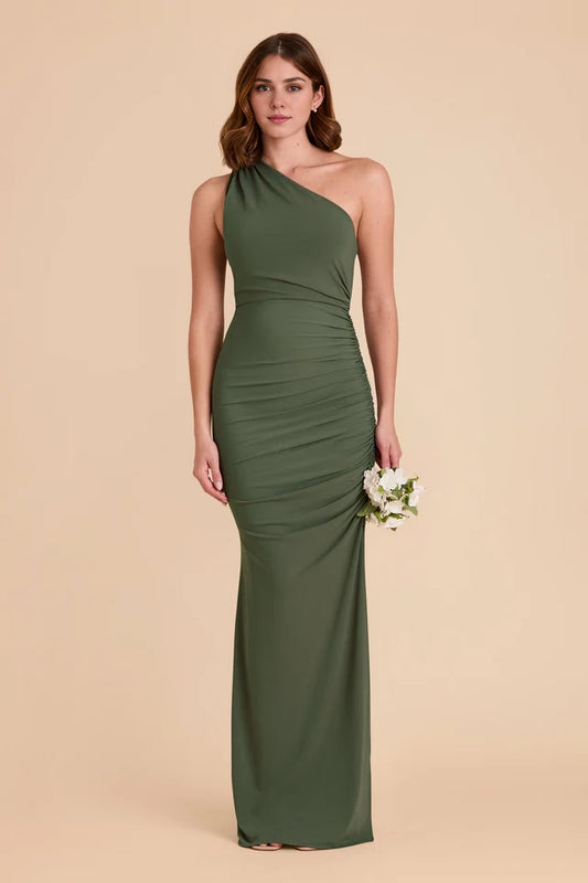OKBBN's classic one shoulder asymmetrical pleated luxury knit Prom Dresses