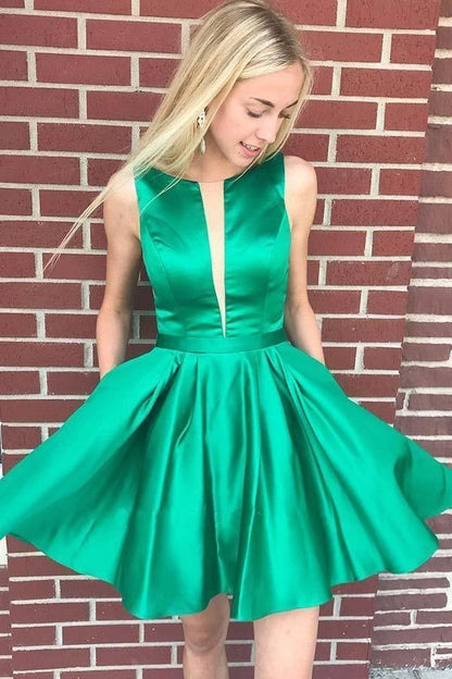 OKBBN's elegant A-line backless knee length collar classic silhouette Homecoming Dresses