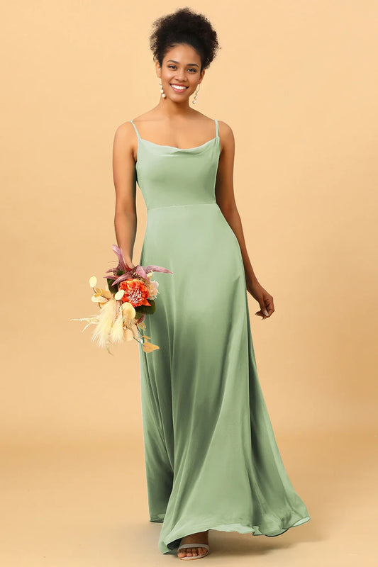 OKBBN's elegant A-line thin shoulder straps and ground chiffon Bridesmaid Dresses