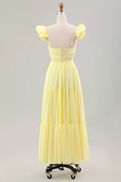 OKBBN's elegant and minimalist A-line pleated chiffon with ruffle edges Bridesmaid Dresses