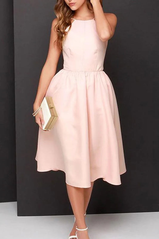OKBBN's elegant and unique minimalist A-line backless knee length skirt Homecoming Dresses