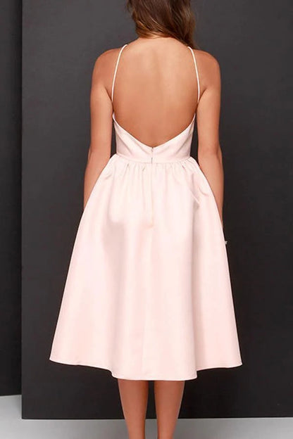 OKBBN's elegant and unique minimalist A-line backless knee length skirt Homecoming Dresses