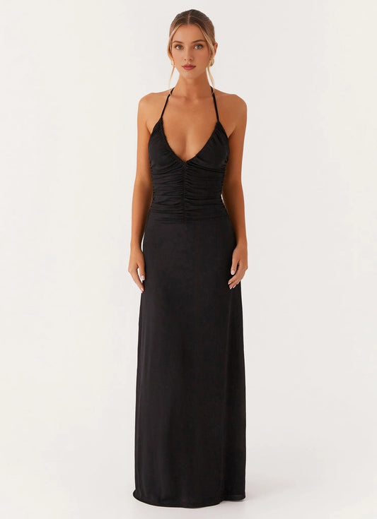 OKBBN's elegant low V-neck highlights the curves of the shoulders and neck, flowing pleated neckline Prom Dresses