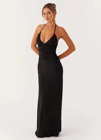 OKBBN's elegant low V-neck highlights the curves of the shoulders and neck, flowing pleated neckline Prom Dresses