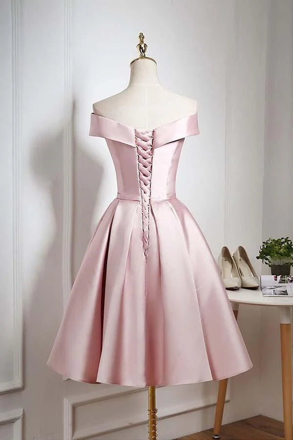 OKBBN's elegant off shoulder knee ruffle adds classic feminine charm to Homecoming Dresses