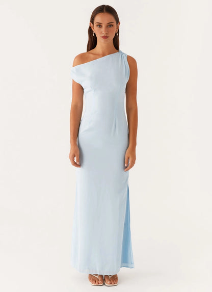 OKBBN's elegant pleated silhouette and charming off shoulder side slit Prom Dresses