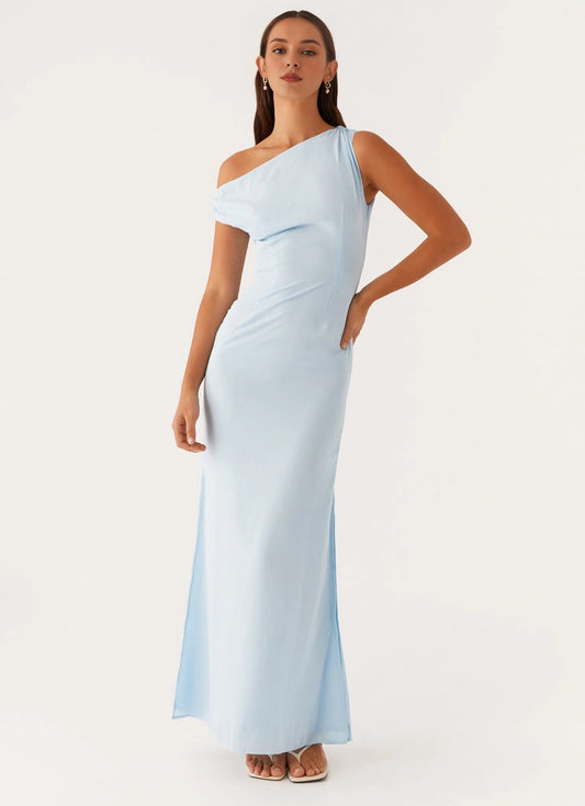 OKBBN's elegant pleated silhouette and charming off shoulder side slit Prom Dresses