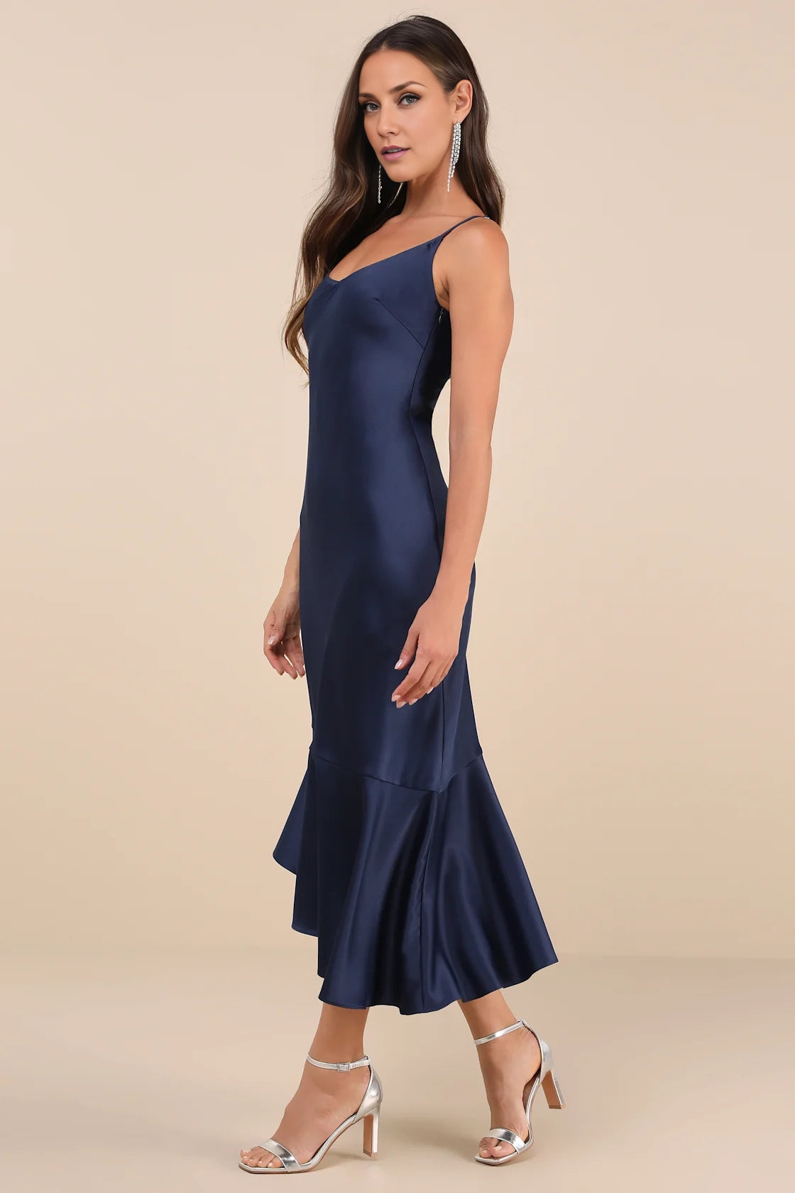 OKBBN's elegant satin asymmetric layered medium length Homecoming Dresses