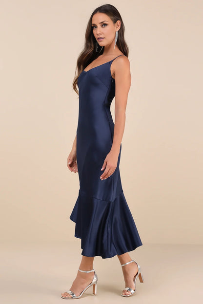 OKBBN's elegant satin asymmetric layered medium length Homecoming Dresses