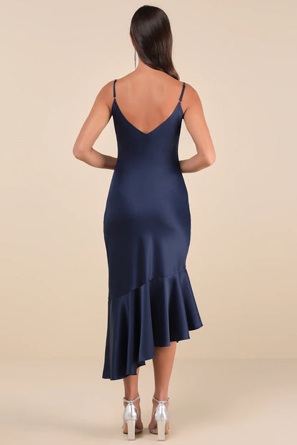 OKBBN's elegant satin asymmetric layered medium length Homecoming Dresses