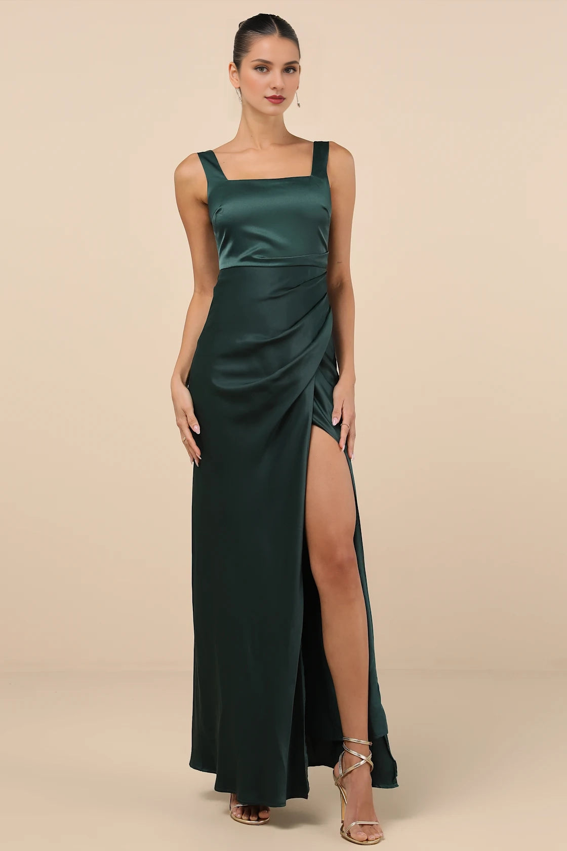OKBBN's elegant woven satin wide shoulder strap and square neckline design with overlapping cuts Homecoming Dresses