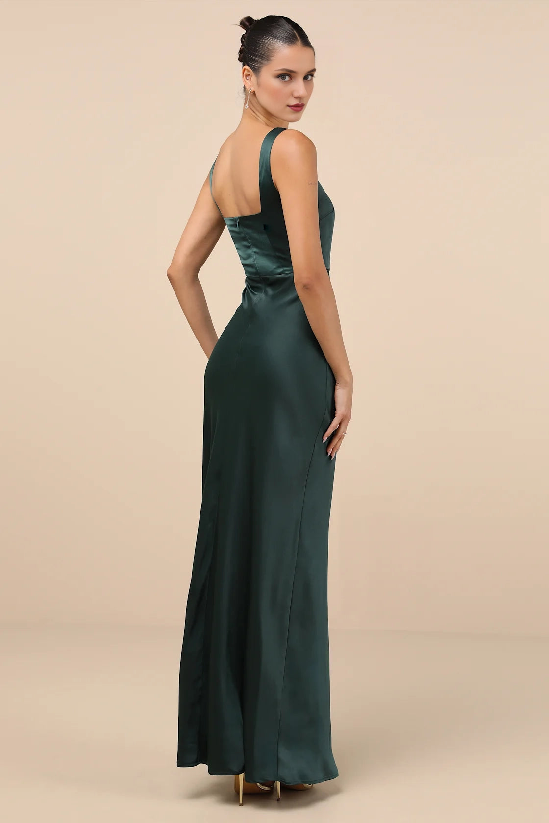 OKBBN's elegant woven satin wide shoulder strap and square neckline design with overlapping cuts Homecoming Dresses