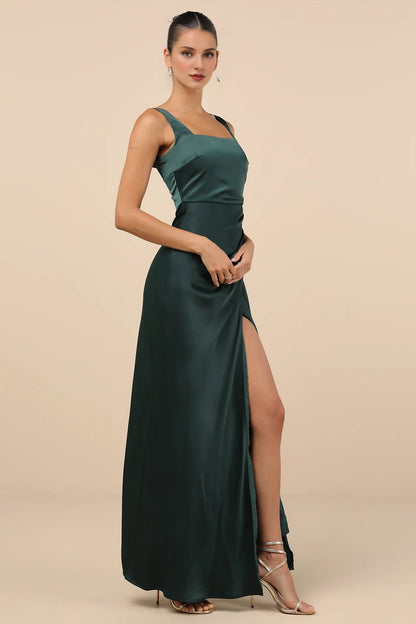 OKBBN's elegant woven satin wide shoulder strap and square neckline design with overlapping cuts Homecoming Dresses
