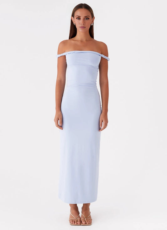 OKBBN's exquisite off shoulder twist detail elastic fabric highlights the graceful figure Prom Dresses