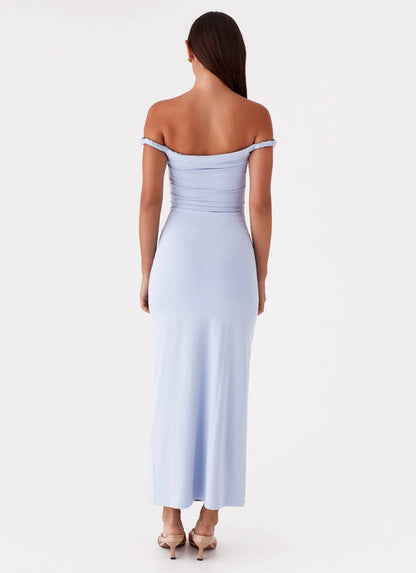 OKBBN's exquisite off shoulder twist detail elastic fabric highlights the graceful figure Prom Dresses