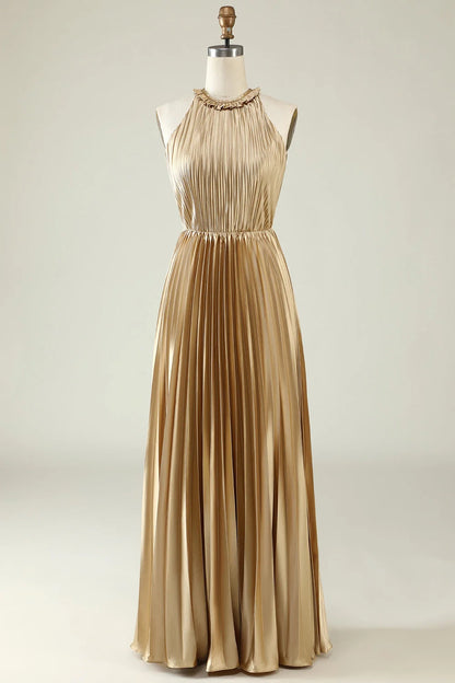 OKBBN's eye-catching A-line backless pleated long Bridesmaid Dresses