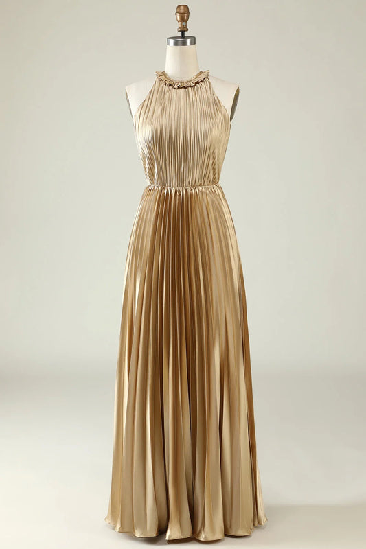 OKBBN's eye-catching A-line backless pleated long Bridesmaid Dresses