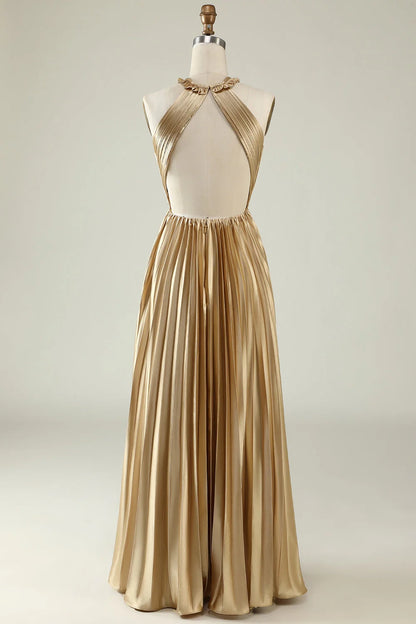 OKBBN's eye-catching A-line backless pleated long Bridesmaid Dresses