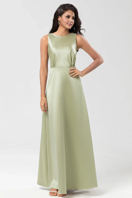 OKBBN's eye-catching A-line floor sweeping satin Bridesmaid Dresses