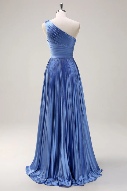 OKBBN's eye-catching A-line single shoulder pleated decoration with high and low slits Bridesmaid Dresses