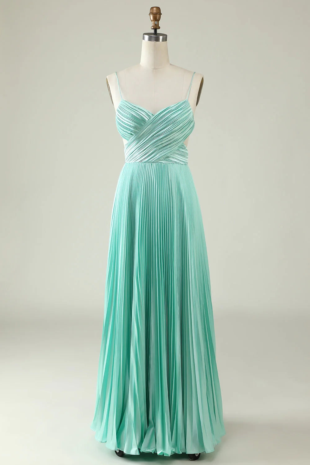 OKBBN's eye-catching A-line thin shoulder strap pleated long Bridesmaid Dresses
