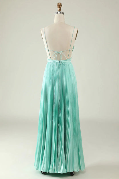 OKBBN's eye-catching A-line thin shoulder strap pleated long Bridesmaid Dresses