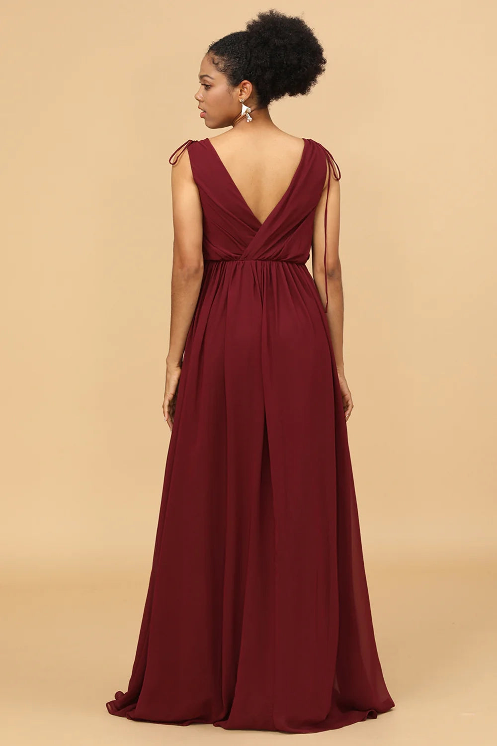OKBBN's eye-catching V-neck pleated long chiffon Bridesmaid Dresses