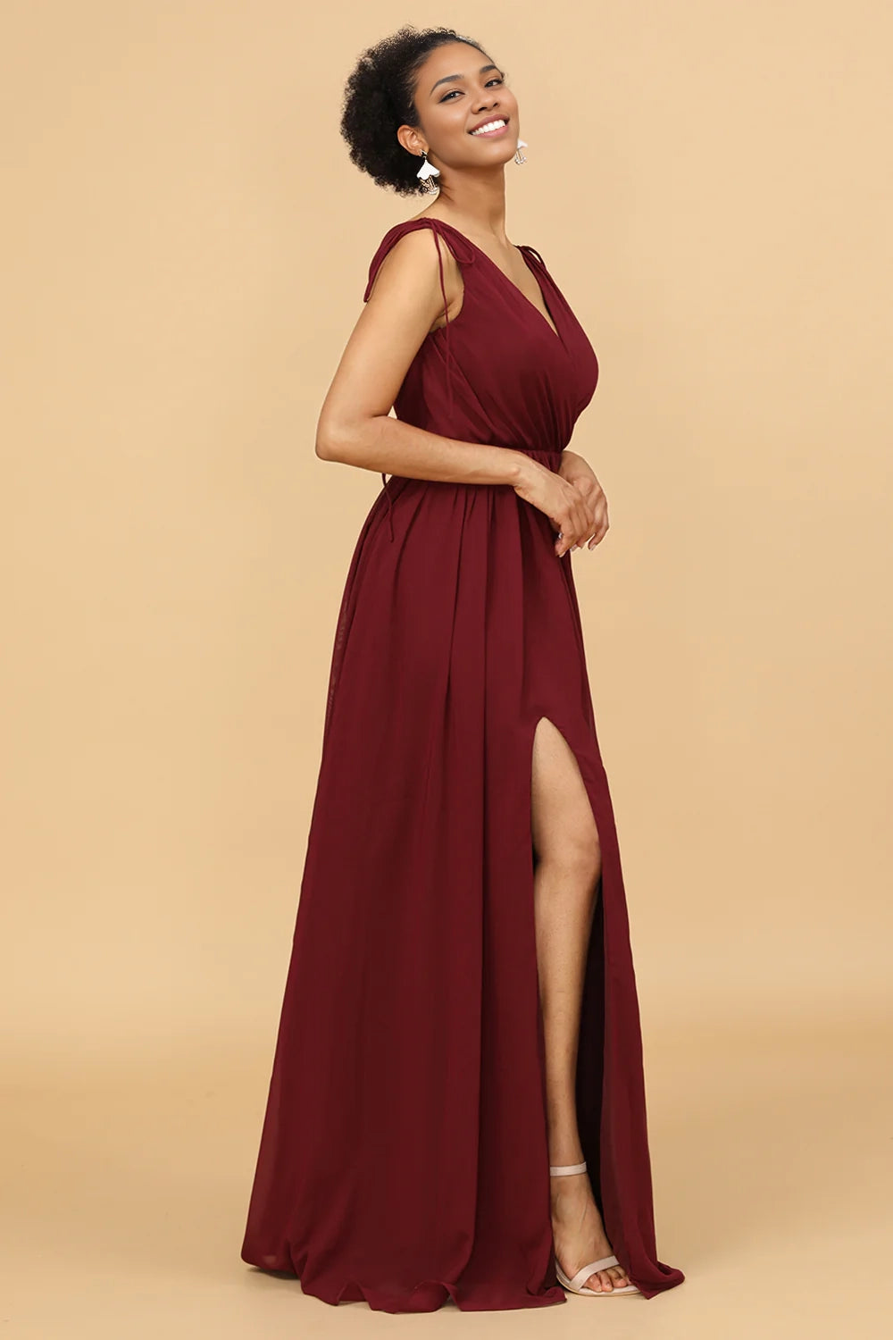 OKBBN's eye-catching V-neck pleated long chiffon Bridesmaid Dresses