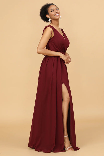 OKBBN's eye-catching V-neck pleated long chiffon Bridesmaid Dresses