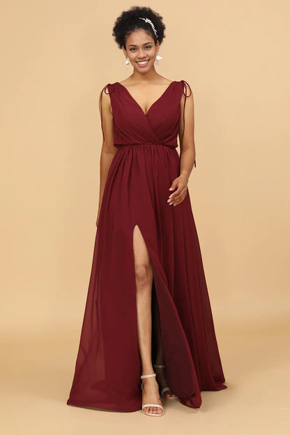 OKBBN's eye-catching V-neck pleated long chiffon Bridesmaid Dresses