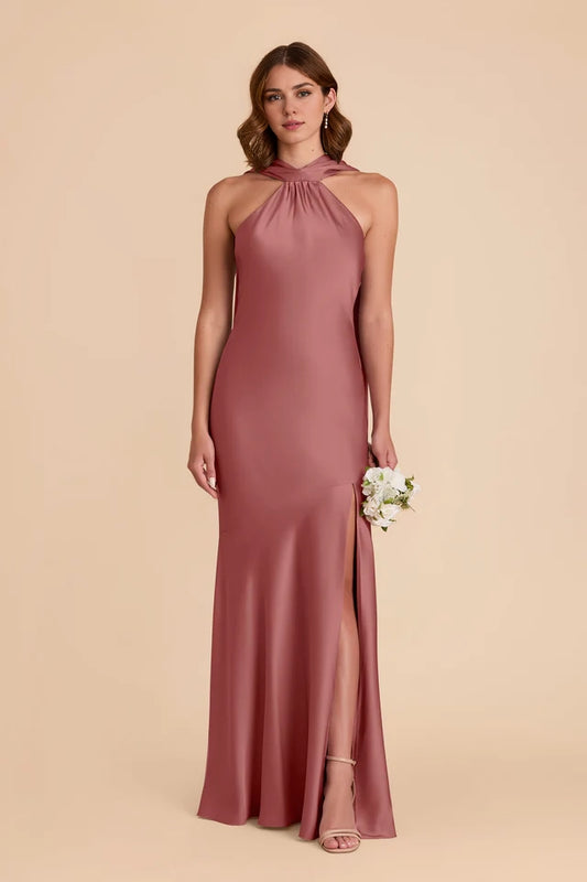 OKBBN's eye-catching floor exposed back fully lined A-line matte satin Prom Dresses