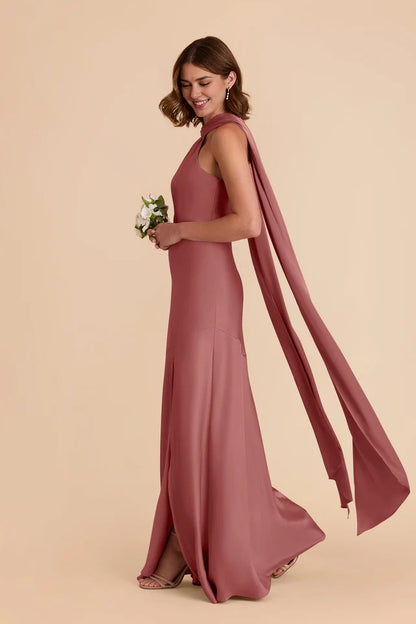 OKBBN's eye-catching floor exposed back fully lined A-line matte satin Prom Dresses